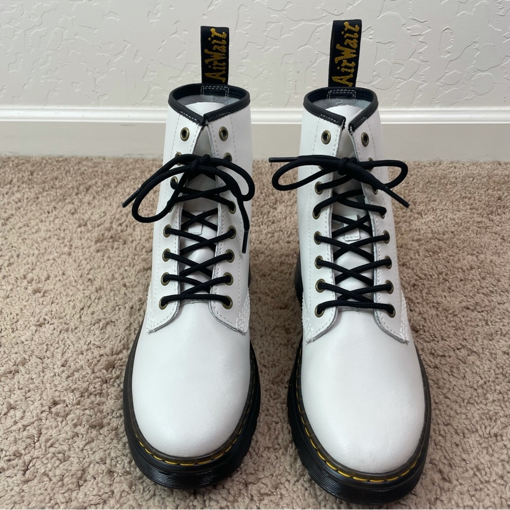 NEW Dr. Martens Docs Zavala White Coated Leather Lace-Up Combat Ankle Boots - Picture 8 of 16